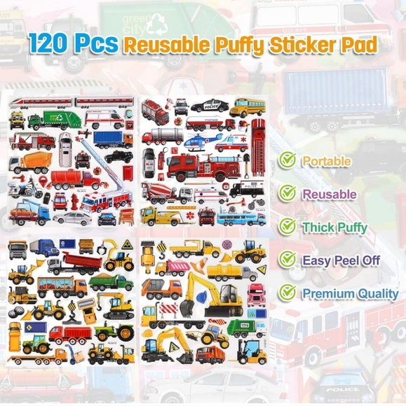 Colorful Construction and Emergency Vehicle Toy sticker Set - Picture 2 of 4